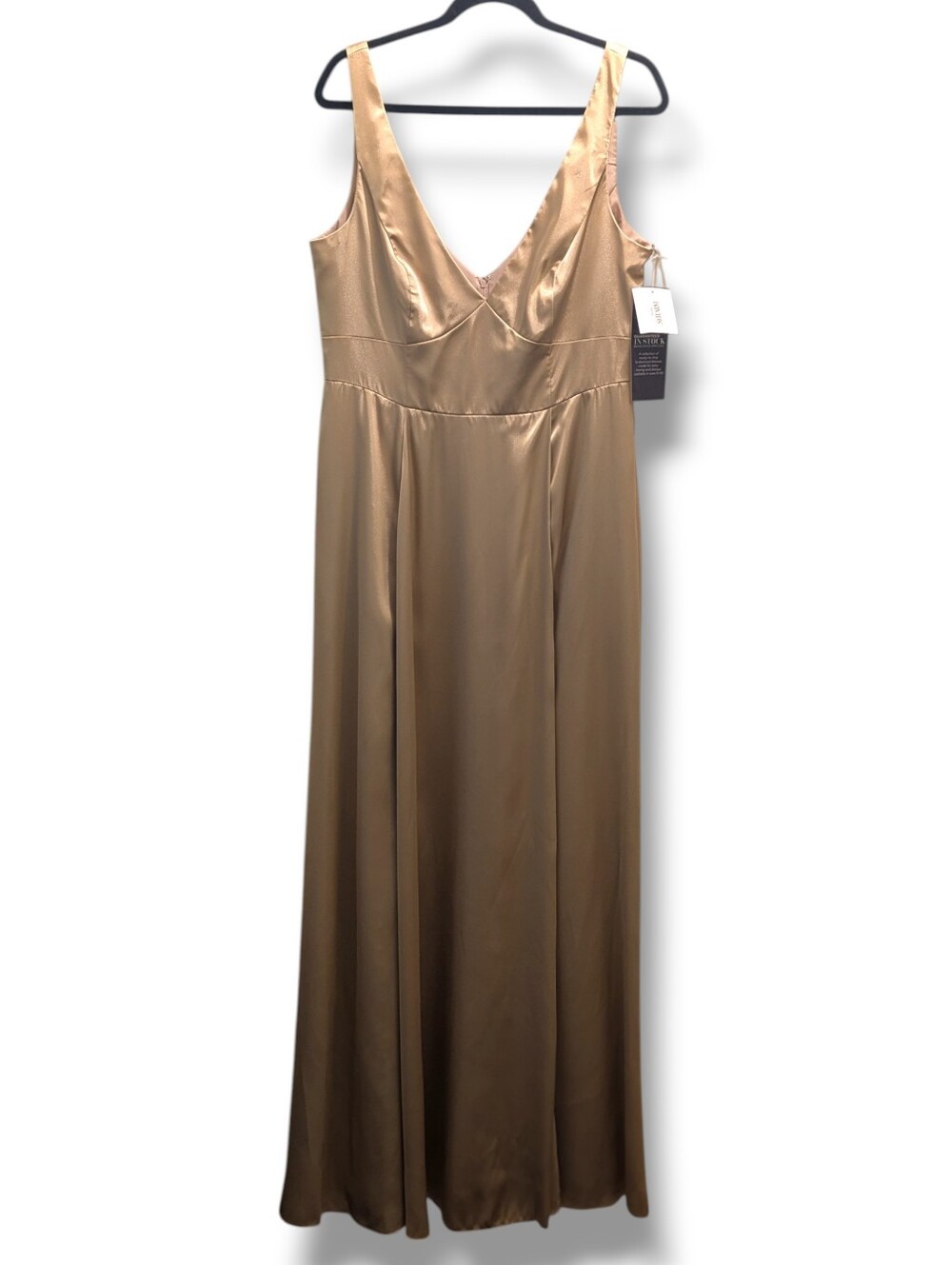 Galina Signature+David's Bridal Gold Charmeuse Tank V-Neck Dress with Slit- 14